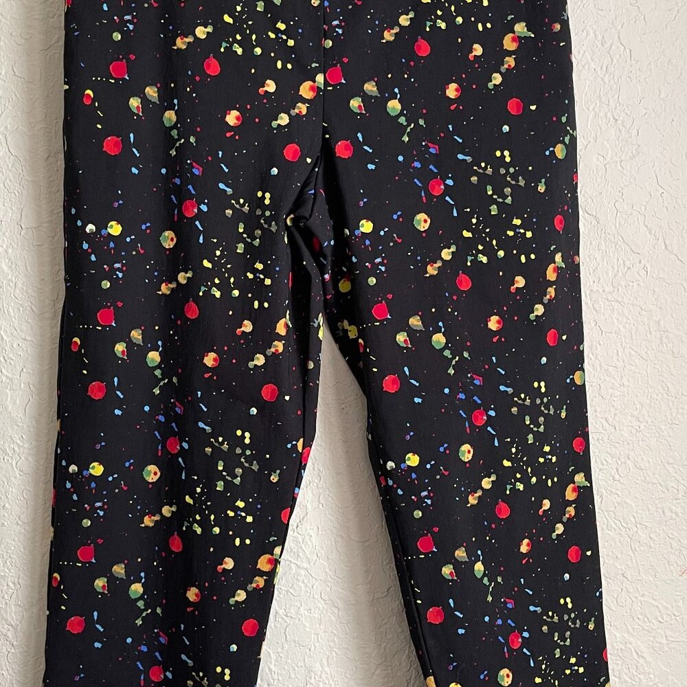 Krazy Larry Women's Black Paint Splatter Pullover Stretch Pants Size 12